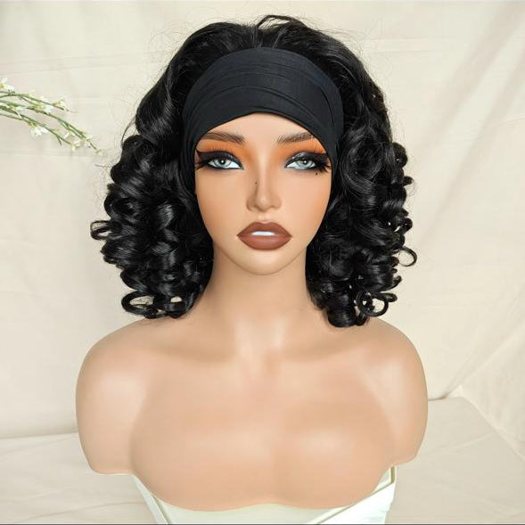 Short Black Bouncy Curl Bob Wig